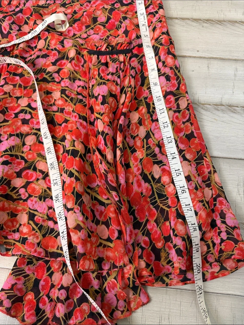 Intuitions A-Line Silk Skirt in Red and Pink Cherries
